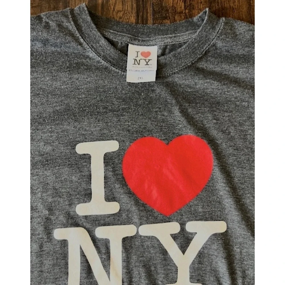 I Love NY Men's Graphic Print Short Sleeve Gray Jersey T-Shirt Crew Neck 2XL‎